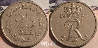 Дания 25 эре 1961 года, KM# 850, a067-104
