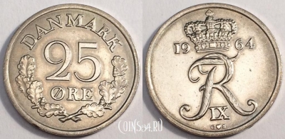 Дания 25 эре 1964 года, см. сост., 81-050b