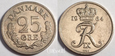 Дания 25 эре 1964 года, см. состояние, 81-021b