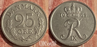 Дания 25 эре 1965 года, KM# 850, 047p-151
