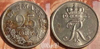 Дания 25 эре 1965 года, KM# 850, 412r-119
