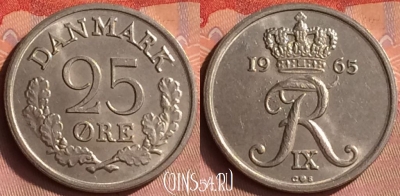 Дания 25 эре 1965 года, KM# 850, 431o-010