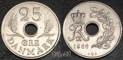 Дания 25 эре 1966 год, см. сост., 82-066b