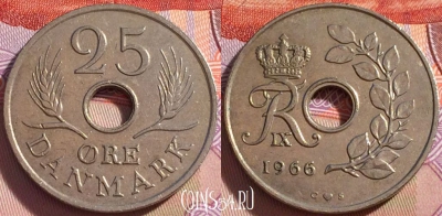 Дания 25 эре 1966 года, KM# 855, 097a-072