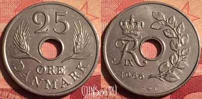 Дания 25 эре 1966 года, KM# 855, 232i-072