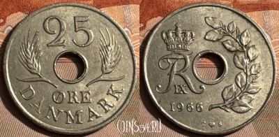Дания 25 эре 1966 года, KM# 855, 481s-077