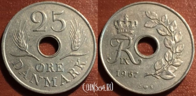 Дания 25 эре 1967 года, см. состояние, 49-010