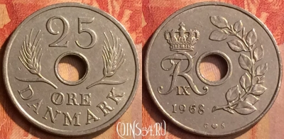 Дания 25 эре 1968 года, KM# 855, 105n-023