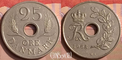 Дания 25 эре 1968 года, KM# 855, 447-102