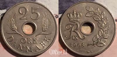 Дания 25 эре 1968 года, KM# 855, a104-040