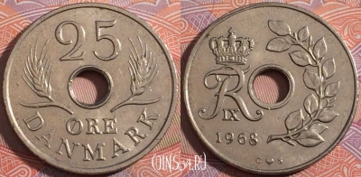 Дания 25 эре 1968 года, KM# 855, a140-104