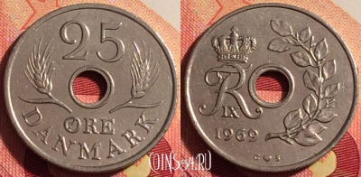 Дания 25 эре 1969 года, KM# 855, 204i-029