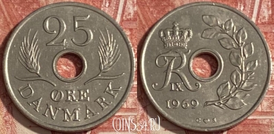 Дания 25 эре 1969 года, KM# 855, 472r-136