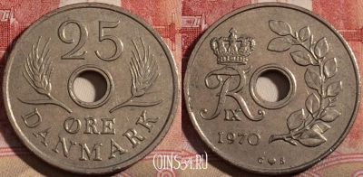 Дания 25 эре 1970 года, KM# 855, 215-085