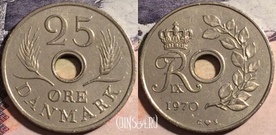 Дания 25 эре 1970 года, KM# 855, a066-019