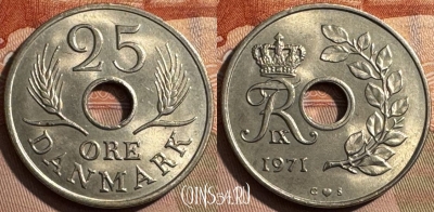 Дания 25 эре 1971 года, KM# 855, 400s-105 ♛