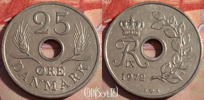 Дания 25 эре 1972 года, KM# 855, 092a-084