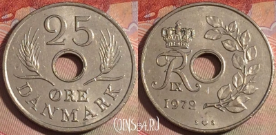 Дания 25 эре 1972 года, KM# 855, 147a-137