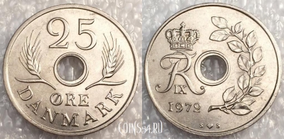 Дания 25 эре 1972 года, см. состояние, 79-019a
