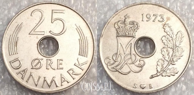 Дания 25 эре 1973 года, см. состояние, 79-020a