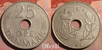 Дания 25 эре 1974 года, KM# 861, 251a-119