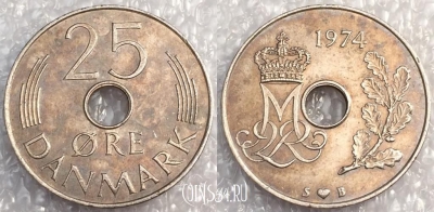 Дания 25 эре 1974 года, KM# 861, a079-033