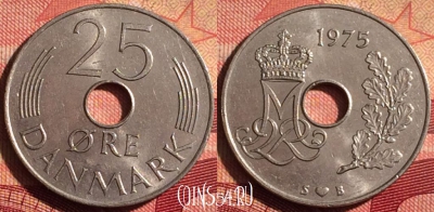 Дания 25 эре 1975 года, KM# 861, 238i-106