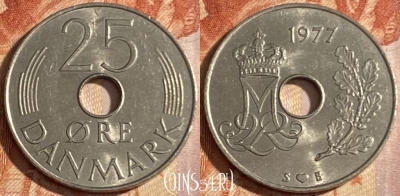 Дания 25 эре 1977 года, KM# 861, 443r-078
