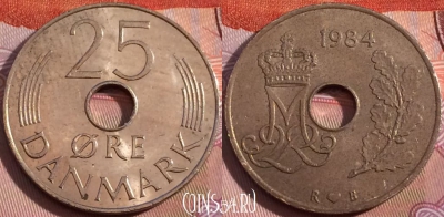 Дания 25 эре 1984 года, KM# 861, 117b-002