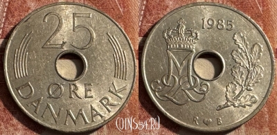 Дания 25 эре 1985 года, KM# 861, 489s-125