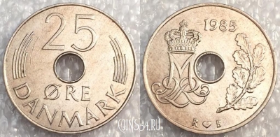 Дания 25 эре 1985 года, KM# 861, 79-019b