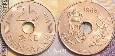 Дания 25 эре 1986 года, KM# 861, a094-045