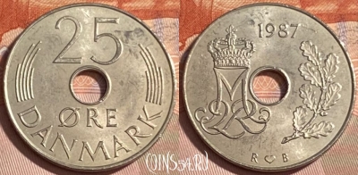 Дания 25 эре 1987 года, KM# 861, 480р-026