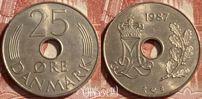 Дания 25 эре 1987 года, KM# 861, 491р-083 ♛