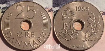 Дания 25 эре 1988 года, KM# 861, a104-100