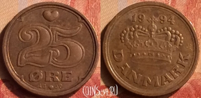 Дания 25 эре 1994 года, KM# 868, 044n-122