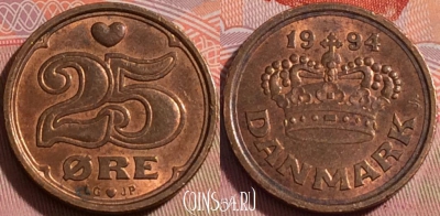 Дания 25 эре 1994 года, KM# 868, 116b-007