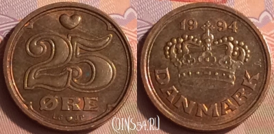 Дания 25 эре 1994 года, KM# 868, 430-044