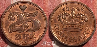 Дания 25 эре 1996 года, KM# 868, 208-018