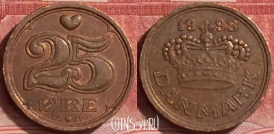 Дания 25 эре 1998 года, KM# 868, 378k-123
