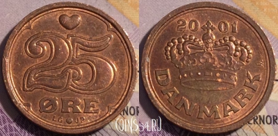 Дания 25 эре 2001 года, KM# 868, 190a-031