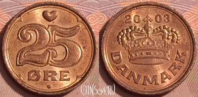 Дания 25 эре 2003 года, KM# 868, 352k-017