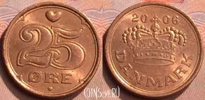 Дания 25 эре 2006 года, KM# 868, 430-008