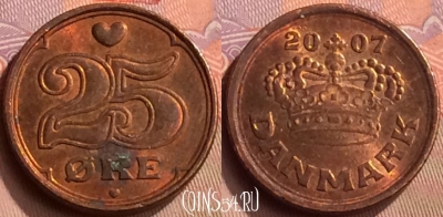 Дания 25 эре 2007 года, KM# 868, 418-024