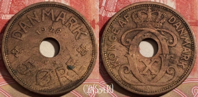 Дания 5 эре 1928 года, KM# 828, 218-125