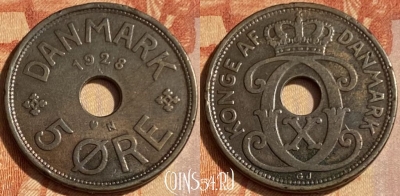 Дания 5 эре 1928 года, KM# 828, 462q-118