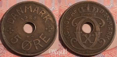 Дания 5 эре 1928 года, KM# 828, a119-001