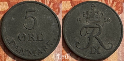 Дания 5 эре 1958 года, KM# 843, 284s-087