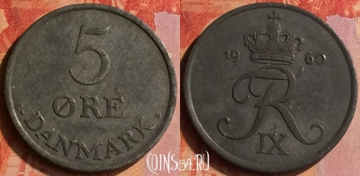 Дания 5 эре 1960 года, KM# 843, 420-097