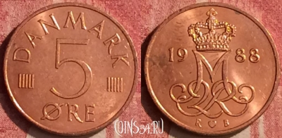 Дания 5 эре 1988 года, KM# 859, 440-037